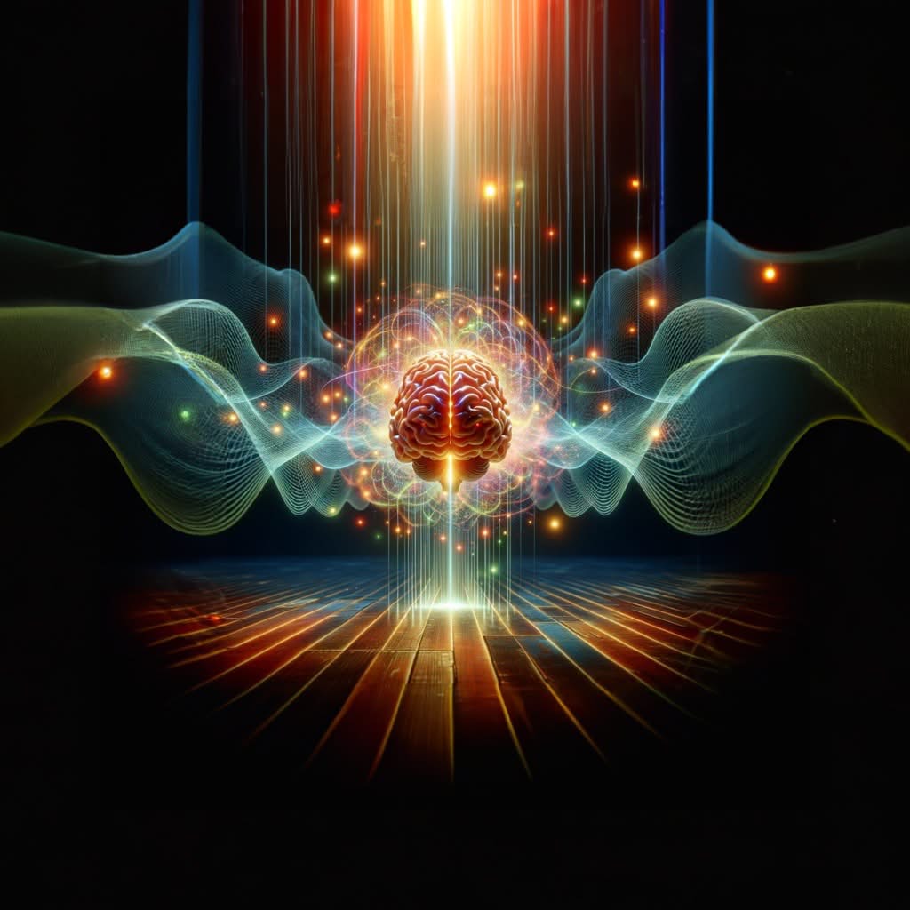 Artistic illustration of a brain surrounded by flowing electromagnetic waves